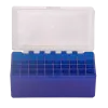 BOITE DE RANGEMENT BLEU COUVERCLE TRANSPARENT 50 MUNITIONS CAL 243