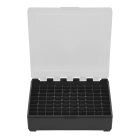 BOITE DE RANGEMENT NOIRE COUVERCLE TRANSPARENT 100 MUNITIONS CAL 22LR - 25 ACP