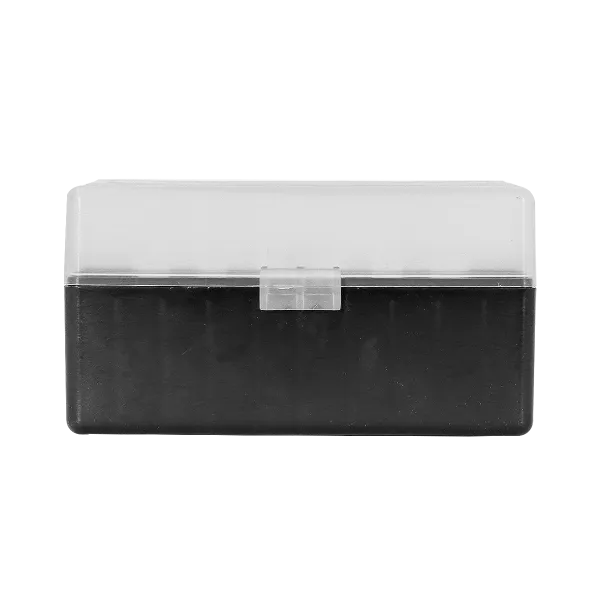 BOITE DE RANGEMENT NOIRE COUVERCLE TRANSPARENT 100 MUNITIONS CAL 22LR - 25 ACP