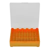 BOITE DE RANGEMENT ORANGE COUVERCLE TRANSPARENT 100 MUNITIONS CAL 9MM