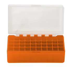 BOITE DE RANGEMENT ORANGE COUVERCLE TRANSPARENT 50 MUNITIONS CAL 223