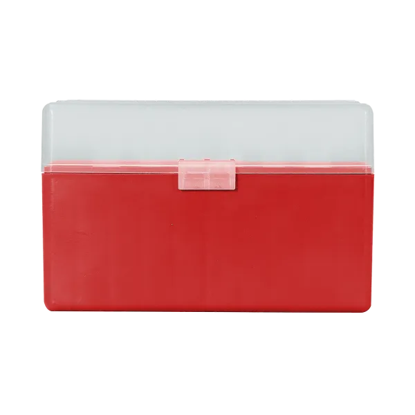 BOITE DE RANGEMENT ROUGE COUVERCLE TRANSPARENT 50 MUNITIONS CAL 30-06