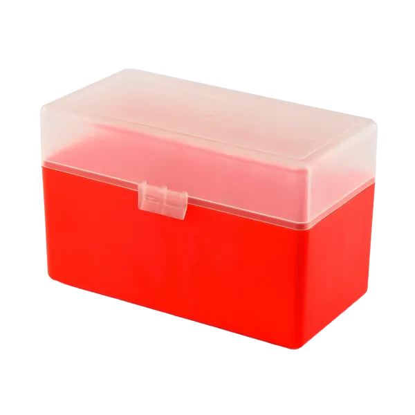 BOITE DE RANGEMENT ROUGE COUVERCLE TRANSPARENT 50 MUNITIONS CAL 30-06