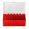 BOITE DE RANGEMENT ROUGE COUVERCLE TRANSPARENT 50 MUNITIONS CAL 357 MAG