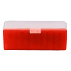 BOITE DE RANGEMENT ROUGE COUVERCLE TRANSPARENT 50 MUNITIONS CAL 357 MAG