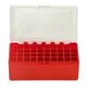BOITE DE RANGEMENT ROUGE COUVERCLE TRANSPARENT 50 MUNITIONS CAL 45LC/44MAG