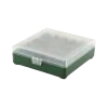 BOITE DE RANGEMENT VERTE COUVERCLE TRANSPARENT 100 MUNITIONS CAL 9MM