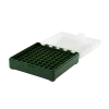 BOITE DE RANGEMENT VERTE COUVERCLE TRANSPARENT 100 MUNITIONS CAL 9MM