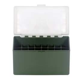 BOITE DE RANGEMENT VERTE COUVERCLE TRANSPARENT 32 MUNITIONS CAL 338L