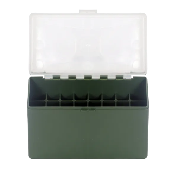BOITE DE RANGEMENT VERTE COUVERCLE TRANSPARENT 32 MUNITIONS CAL 338L