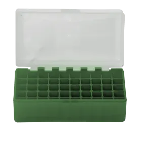BOITE DE RANGEMENT VERTE COUVERCLE TRANSPARENT 50 MUNITIONS CAL 223