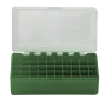 BOITE DE RANGEMENT VERTE COUVERCLE TRANSPARENT 50 MUNITIONS CAL 223