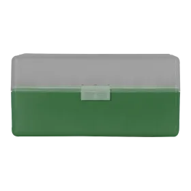 BOITE DE RANGEMENT VERTE COUVERCLE TRANSPARENT 50 MUNITIONS CAL 223