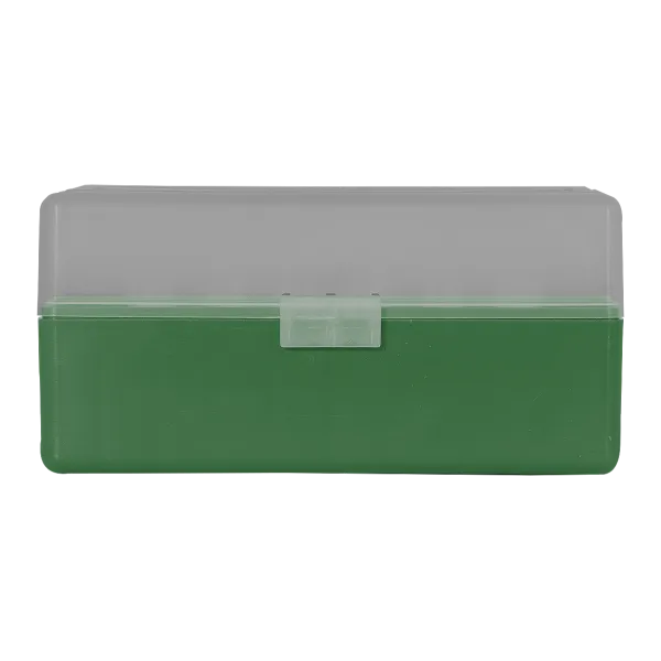 BOITE DE RANGEMENT VERTE COUVERCLE TRANSPARENT 50 MUNITIONS CAL 223
