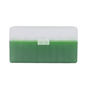 BOITE DE RANGEMENT VERTE COUVERCLE TRANSPARENT 50 MUNITIONS CAL 243
