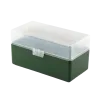 BOITE DE RANGEMENT VERTE COUVERCLE TRANSPARENT 50 MUNITIONS CAL 243