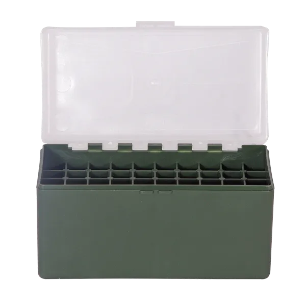 BOITE DE RANGEMENT VERTE COUVERCLE TRANSPARENT 50 MUNITIONS CAL 30-06