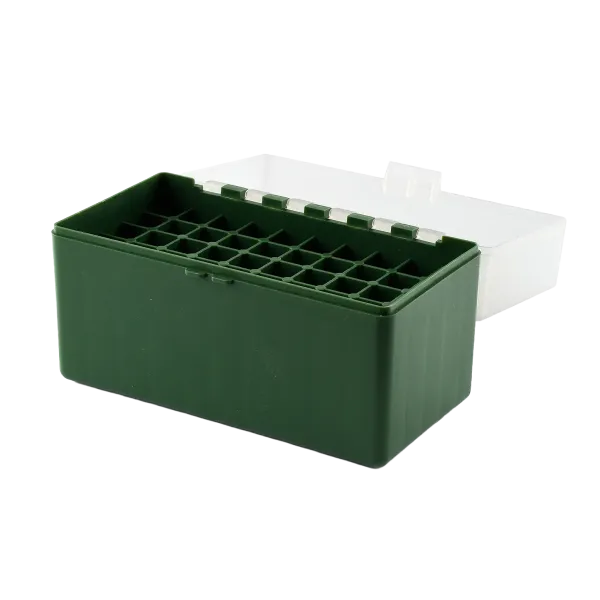 BOITE DE RANGEMENT VERTE COUVERCLE TRANSPARENT 50 MUNITIONS CAL 30-06