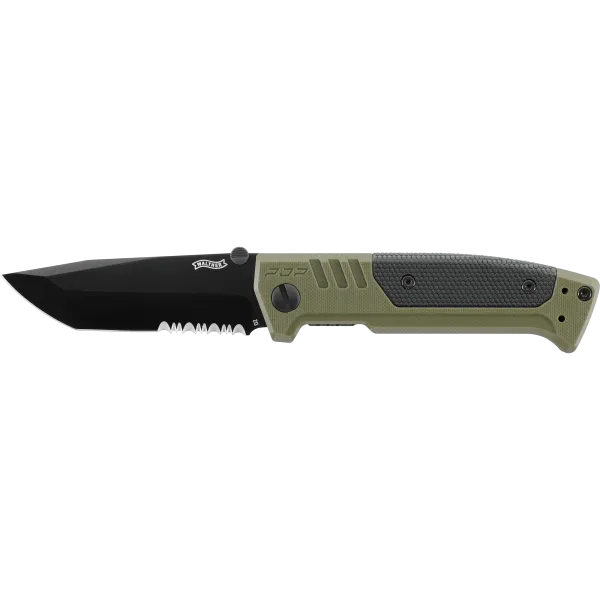 COUTEAU PLIANT WALTHER PDP TANTO FOLDER OD GREEN - PARTIELLEMENT CRANTEE