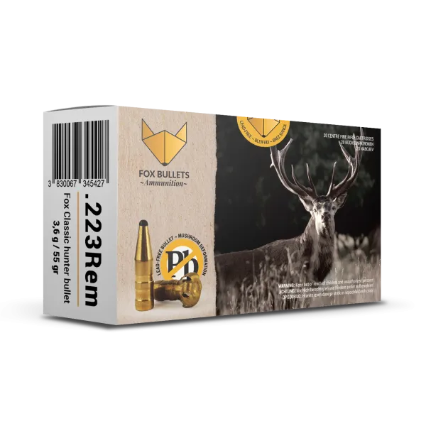 CART SANS PLOMB FOX BULLETS 223REM FOX CLASSIC HUNTER 55 GR (PAR BOITE DE 20)