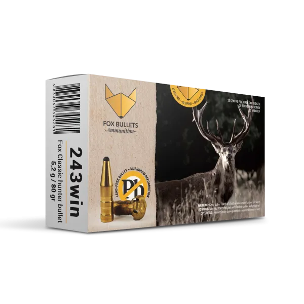 CART SANS PLOMB FOX BULLETS 243WIN FOX CLASSIC HUNTER 80 GR (PAR BOITE DE 20)