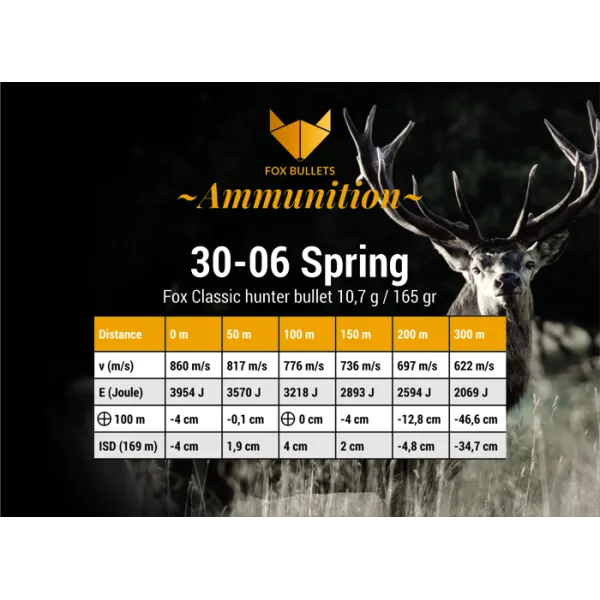 CART SANS PLOMB FOX BULLETS 30-06 FOX CLASSIC HUNTER 165 GR (PAR BOITE DE 20)