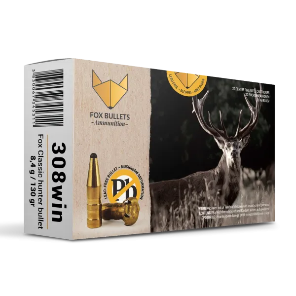 CART SANS PLOMB FOX BULLETS 308WIN FOX CLASSIC HUNTER 130 GR (PAR BOITE DE 20)