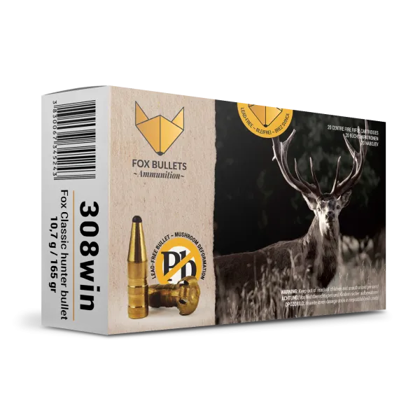 CART SANS PLOMB FOX BULLETS 308WIN FOX CLASSIC HUNTER 165 GR (PAR BOITE DE 20)