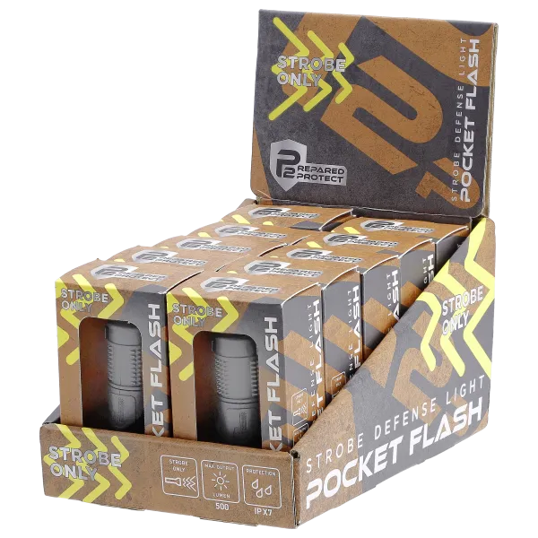 PRESENTOIR AVEC 10 LAMPES DE POCHE DEFENSE STROBOSCOPIQUE P2P 500 LUMENS