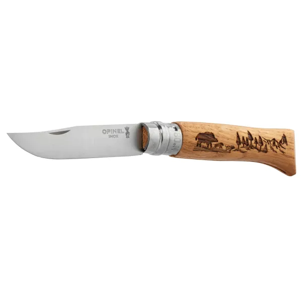 Couteau OPINEL 8 Inox Sanglier Chêne Opinel n°8 gravure Sanglier