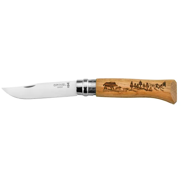 Couteau OPINEL 8 Inox Sanglier Chêne Opinel n°8 gravure Sanglier
