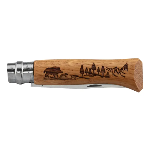 Couteau OPINEL 8 Inox Sanglier Chêne Opinel n°8 gravure Sanglier