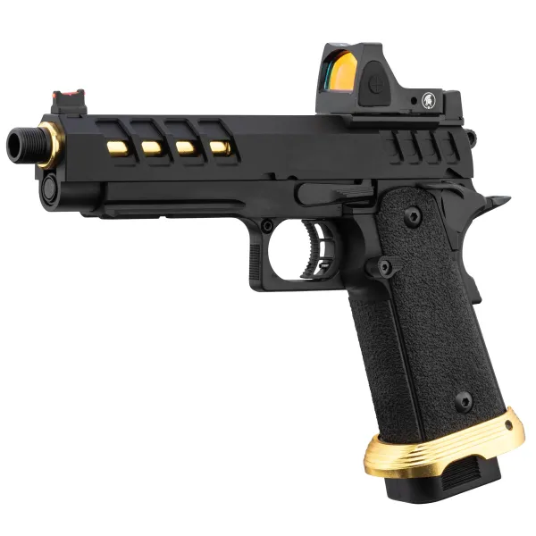 Lancer Tactical HERACLES Hi-Capa 5.1 Noir/Gold RMR Pistolet Airsoft GBB HERACLES Hi-Capa 5.1 Noir/Gold avec RMR Lancer T