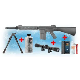 PACK Noël AEG SR25 Double Bell airsoft PACK NOEL SR25 + SCOPE + BIPIED + BILLES+ BATTERIE + CHARGEUR