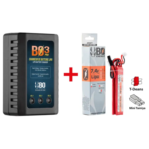 Pack batterie LiPo BO 7.4V Mini Tamiya ou T-Dean airsoft 7.4V - Tamiya