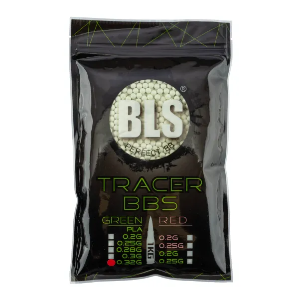 Billes 6mm airsoft traçantes 0.32g  BLS BIO – Sac de 1 kg Sachet 1kg 0.32g BLS TRACANTE