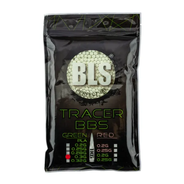 Billes Airsoft Traçantes BLS 0,30?g BIO - Sachet de 1 KG CARTON DE 20 SACHETS DE BILLES BLS TRACER 1KG VERT - 0.30g BIO