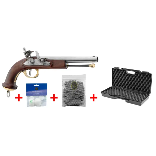 Pack Davide Pedersoli Mamelouk Cal.54 KIT PISTOLET MAMELOUK A SILEX CAL 54 + 100 BALLES/CALEPINS + MALLETTE