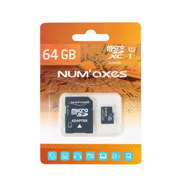 Num'Axes Carte micro SD 8 à 64 Go + adaptateur MicroSD 64 Go