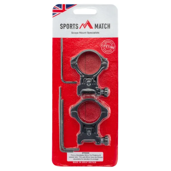 Colliers Sports Match pentés ajustable diam. 30 mm - rail 21mm - haut - 0 à 50 MoA Colliers Sports Match ajustable Diam.