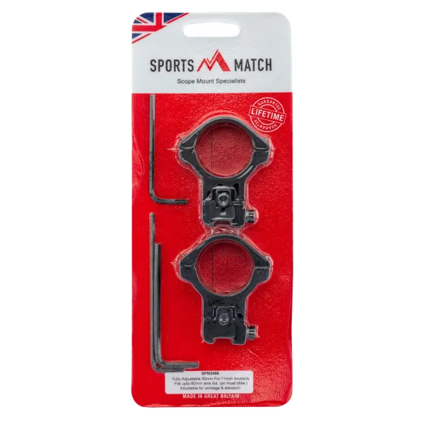 Colliers Sports Match pentés ajustable diam. 30 mm - rail 11 mm - Haut - 0 à 50 MoA Colliers Sports Match ajustable Diam