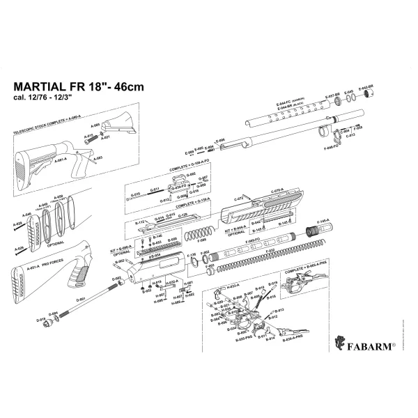 Pièces détachées pour fusil à pompe Fabarm Martial FR 18'' (46cm) Insert de carcasse pour fixation rail Picatinny