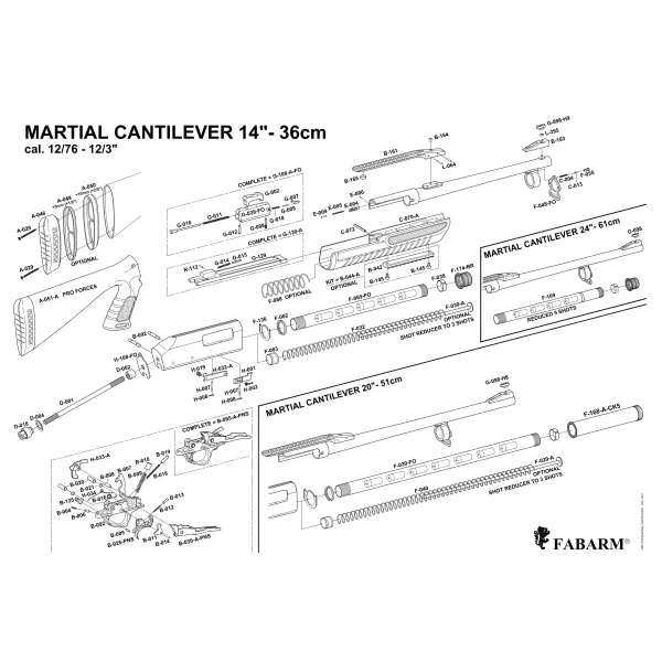 Pièces détachées fusil à pompe Fabarm Cantilever Grenadiere 1 point stf pistol et martial od