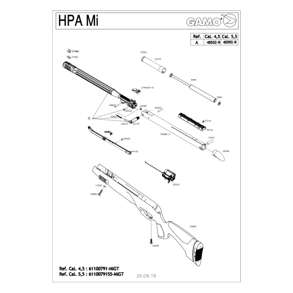 Pièces détachées GAMO HPA IGT 19.9J 4.5 mm 40552 - Canon Black Maxxim 4.5mm