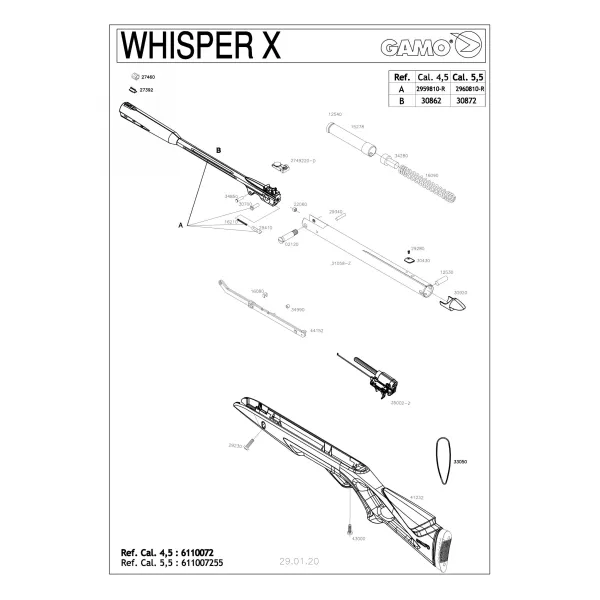 Pièces détachées GAMO Whisper IGT 19.9J 4.5 mm 16210 - Gamo Ressort Verrou Hunter 440