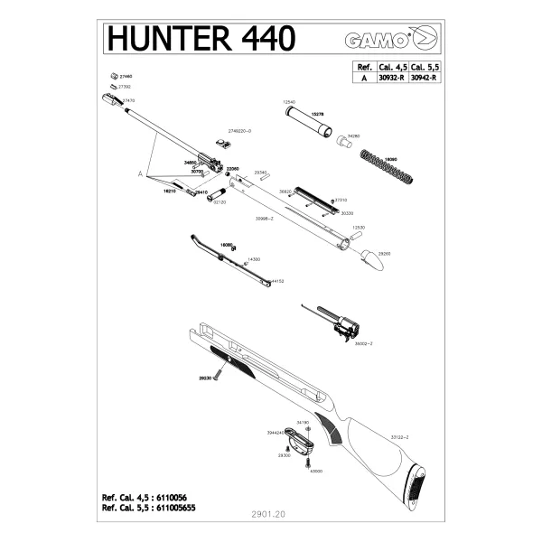 Pièces détachées GAMO Hunter 440 AS 19.9J 4.5 mm 33122 - Gamo Crosse