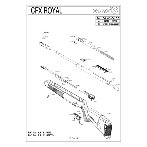 Pièces détachées Gamo CFX Royal  4.5 mm 90317 - Gamo Ressort Levier Culasse Cfx