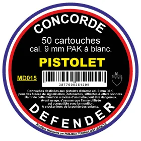Boîte de 50 cartouches cal. 9 mm PAK à blanc Munitions 9 mm PAK à blanc
