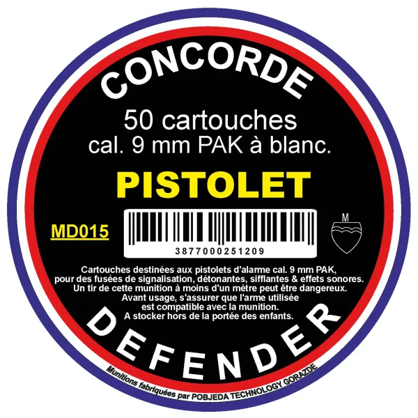 Boîte de 50 cartouches cal. 9 mm PAK à blanc Munitions 9 mm PAK à blanc