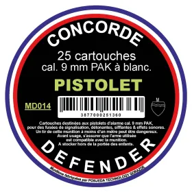 Boîte de 25 cartouches cal. 9 mm PAK à blanc Munitions 9 mm PAK à blanc